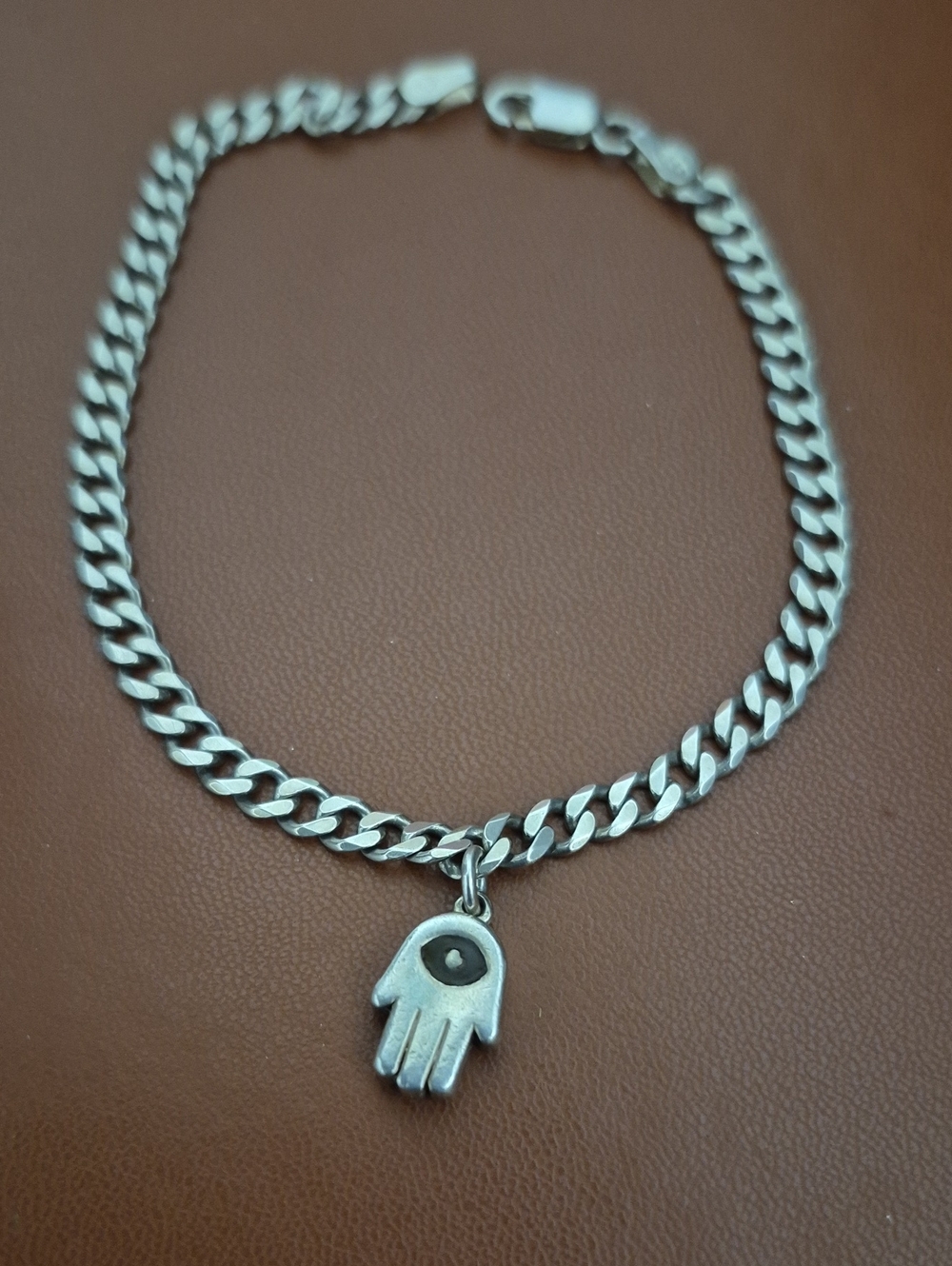 Silver Hamsa Pendant Chain Bracelet